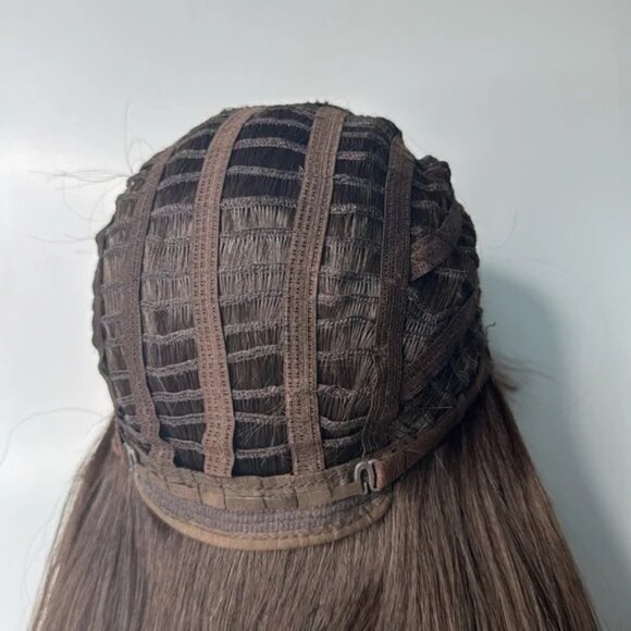 Light Ash Blonde Balayage Brown Roots long Hair Wig with Bangs - Daily use - Picture 8 of 9